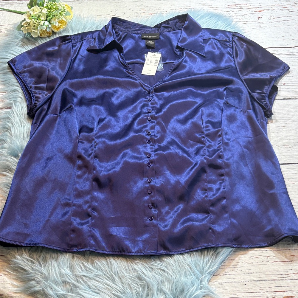 Lane Bryant Purple Satin Button-Front Blouse
